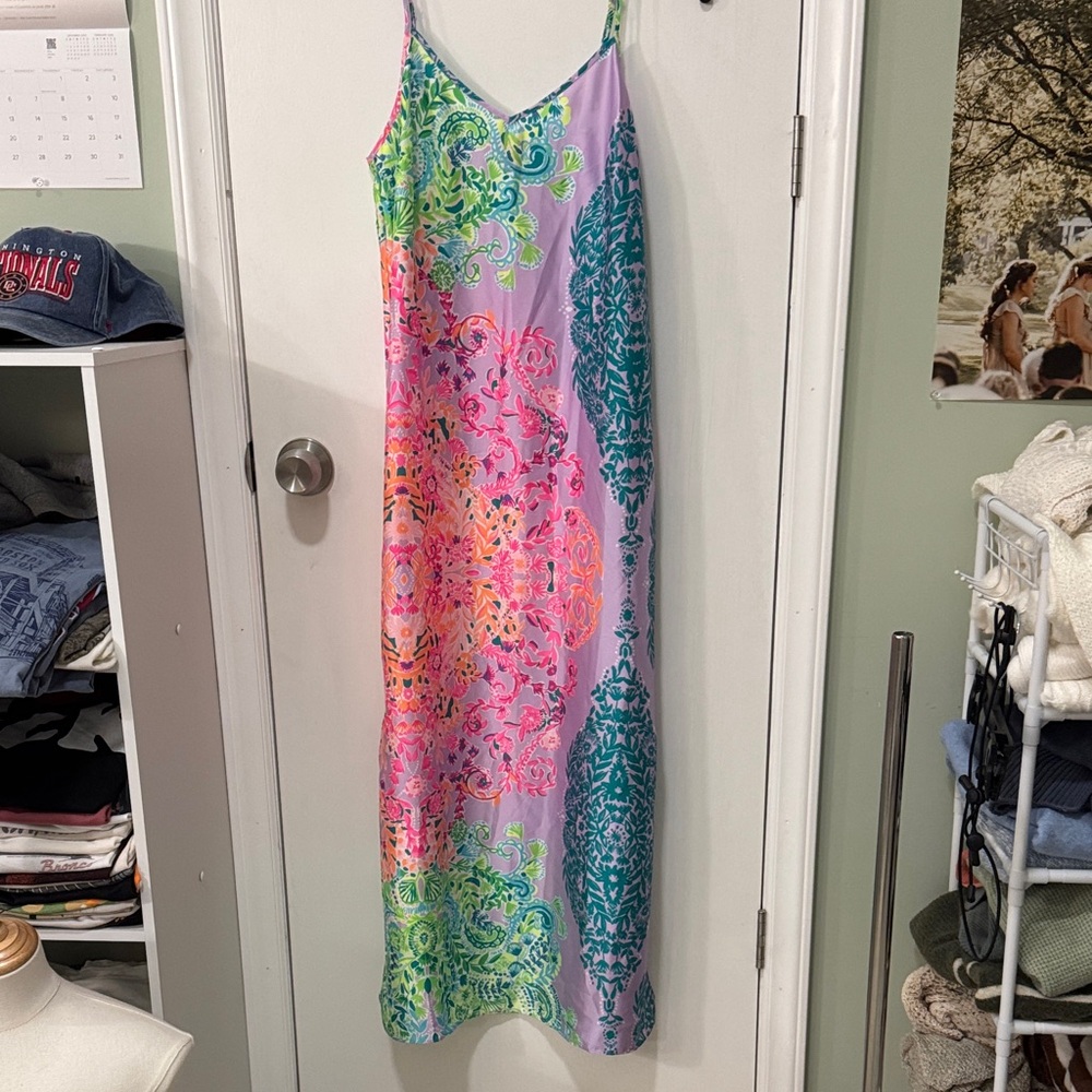 Lilly Pulitzer Bellalyn Satin Midi/Maxi Slip Dress in Sunshine Vibes Engineered - Picture 7 of 14